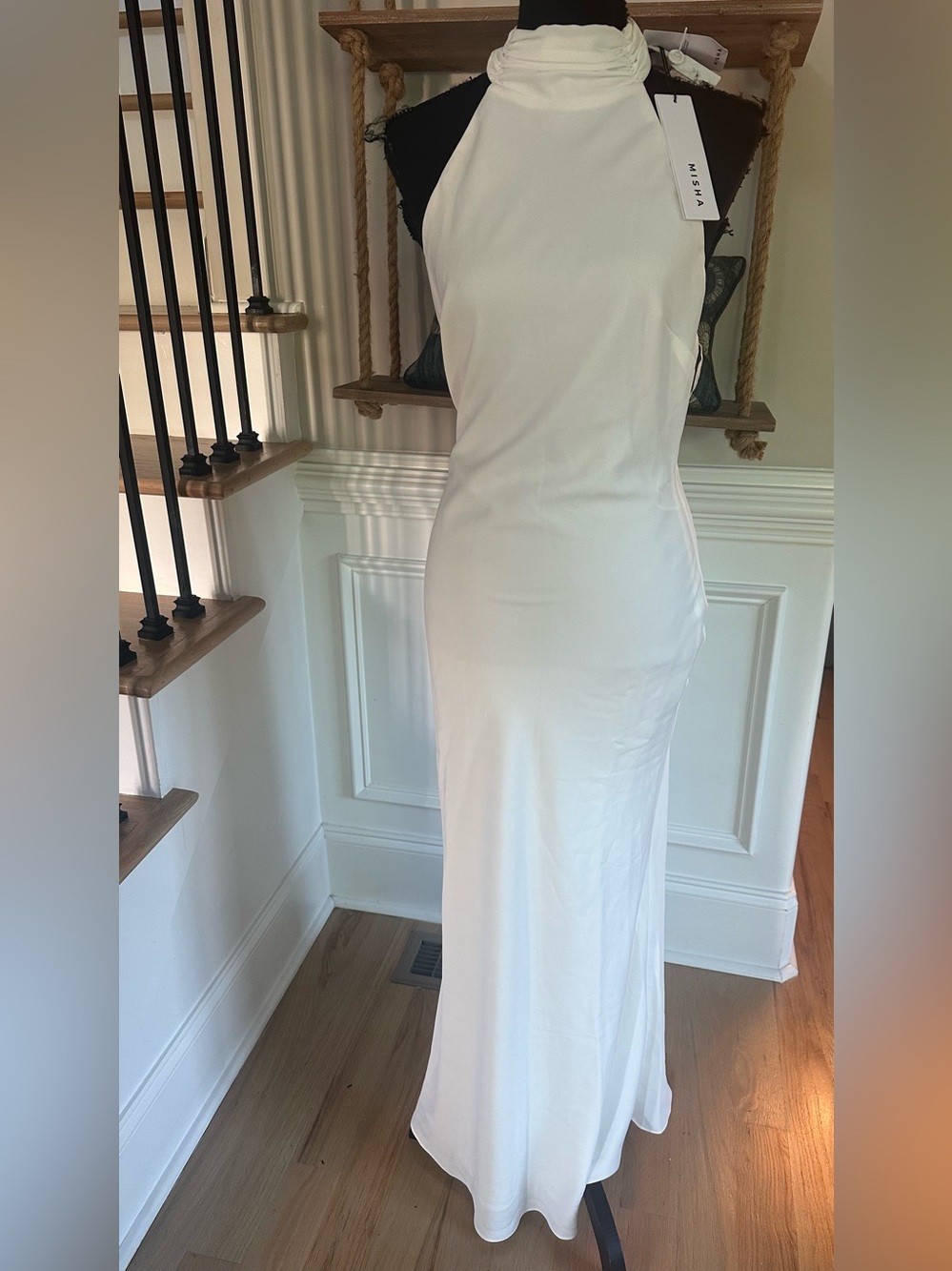 MISHA COLLECTION Ivory Halter-Neck Maxi Gown